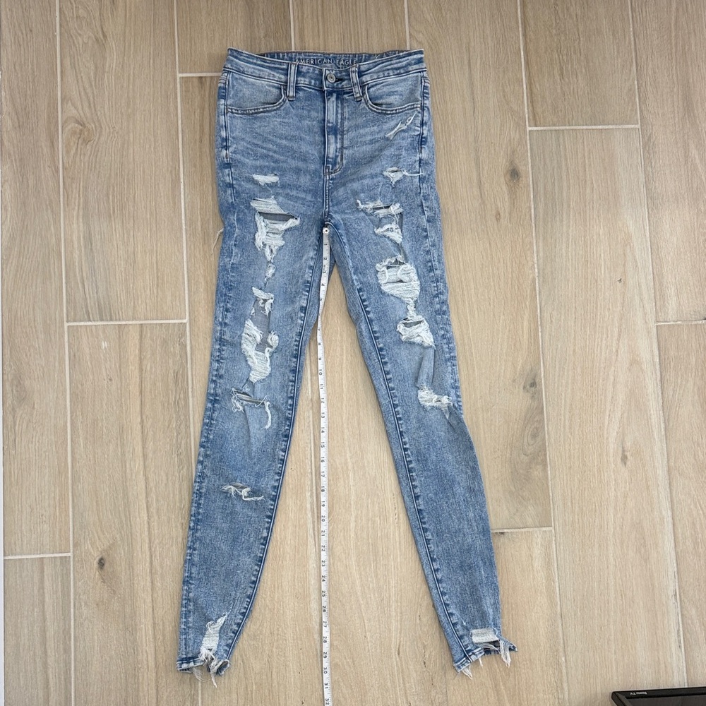 American Eagle Outfitters Ripped Skinny Jeans - Light Blue Wash